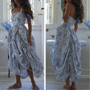 Selkie Blue and White Floral Maxi Dress